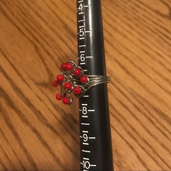 HANDMADE Artsy Red Beads Silver Ring Size 7 - Picture 4 of 8